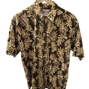 Hilo Hattie Hawaiian Shirt Size M Brown Tropical Beach Luau BBQ Coconut Buttons